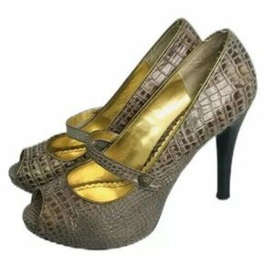 Hale Bob Platform Shoes Open Toe Platform Reptile Heels